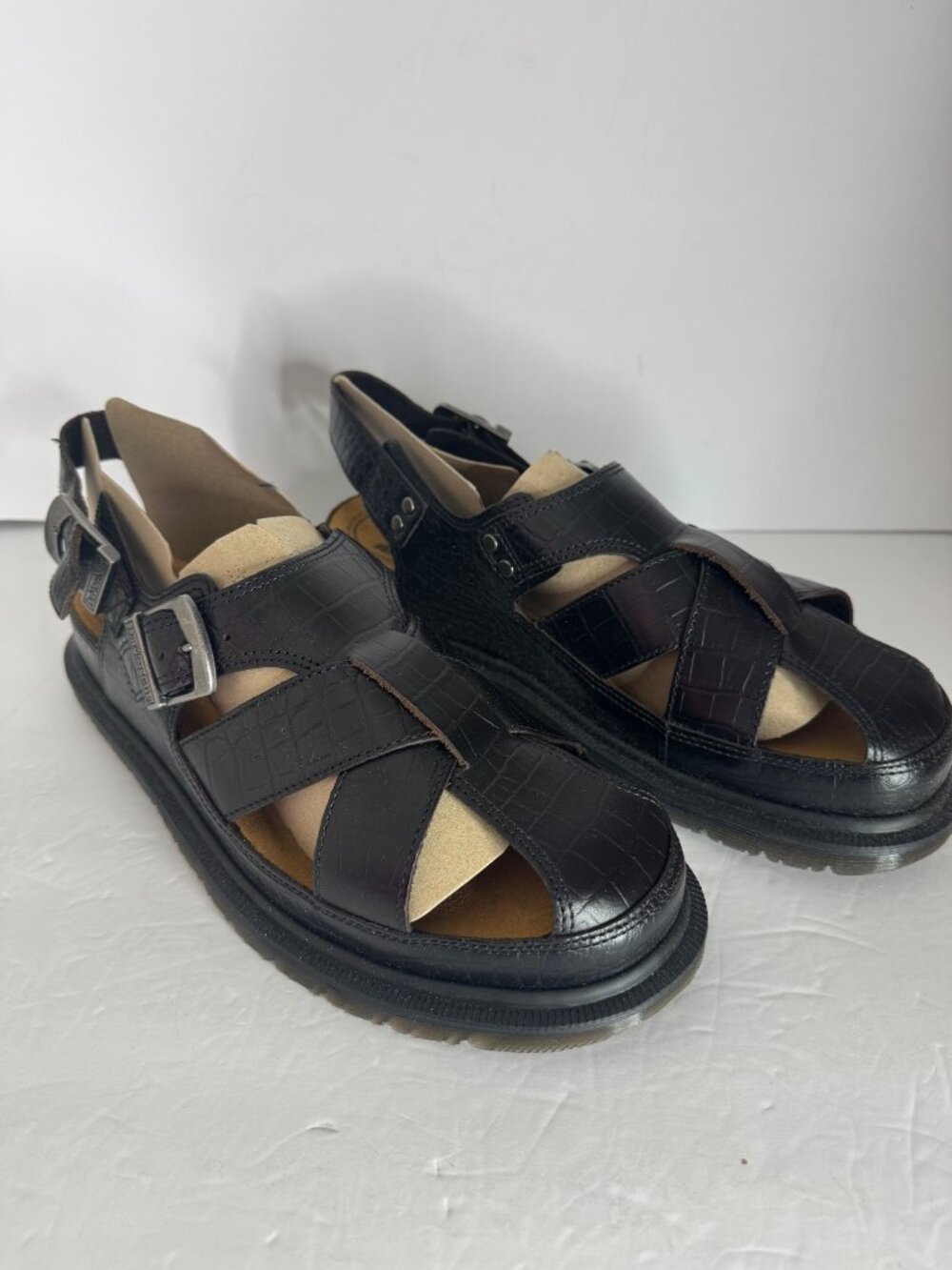 Dr. Martens Archive Sandal Fisherman Crocodile Analine Leather Brown EU 42 US 10 - Picture 3 of 7
